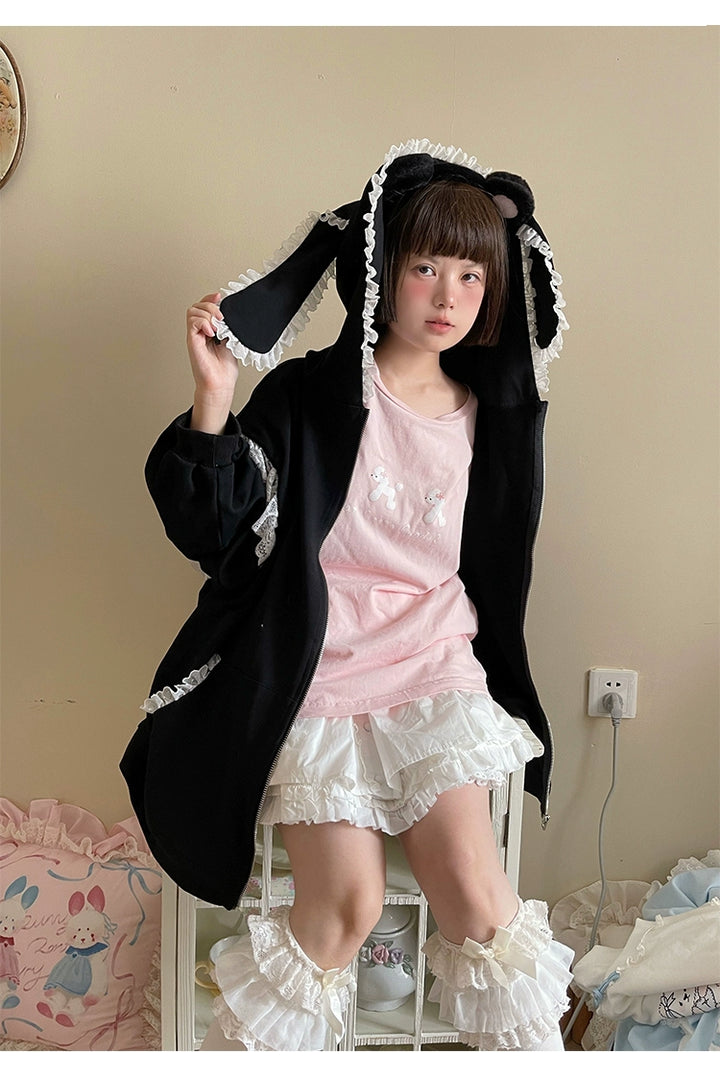 Fairy Kei Bunny Ears Hoodie Lace Coat Multicolor 22654:345420 22654:345420