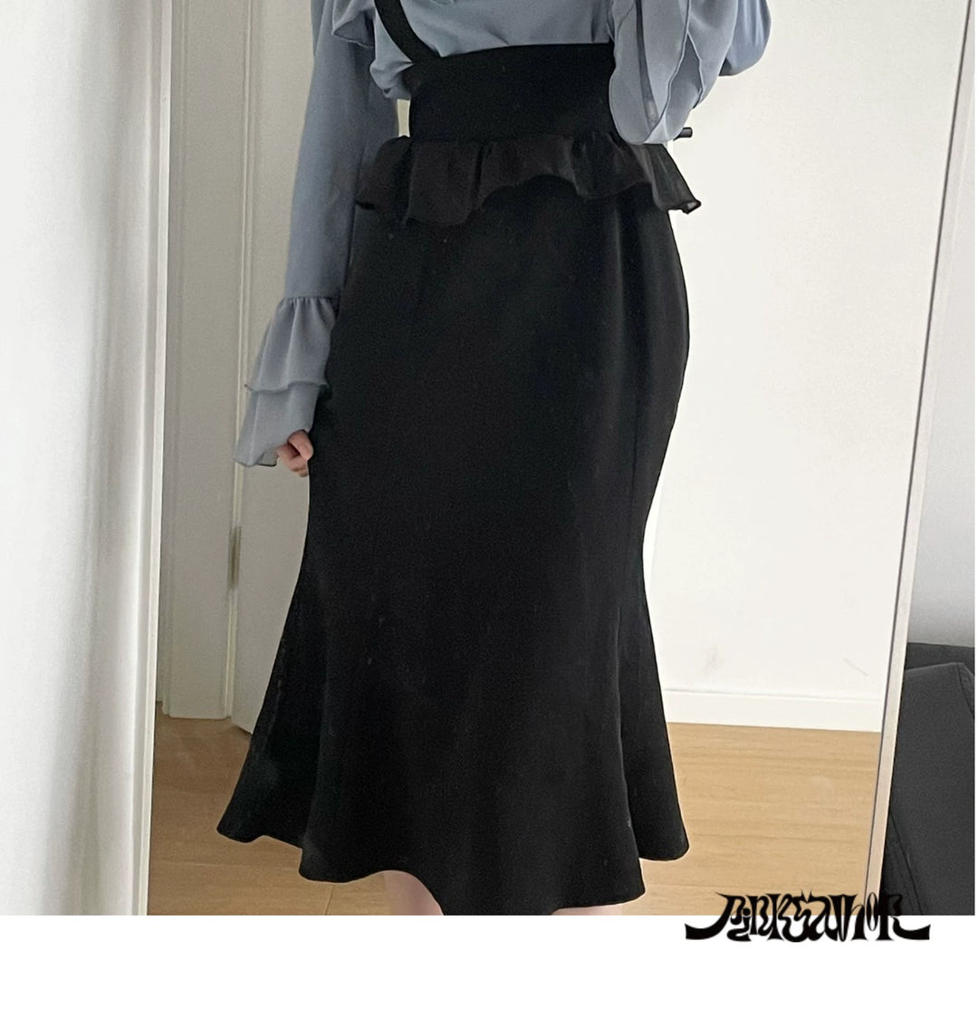 Elegant Outfit Set Chiffon Blouse Suspender Skirt Set 40238:663520