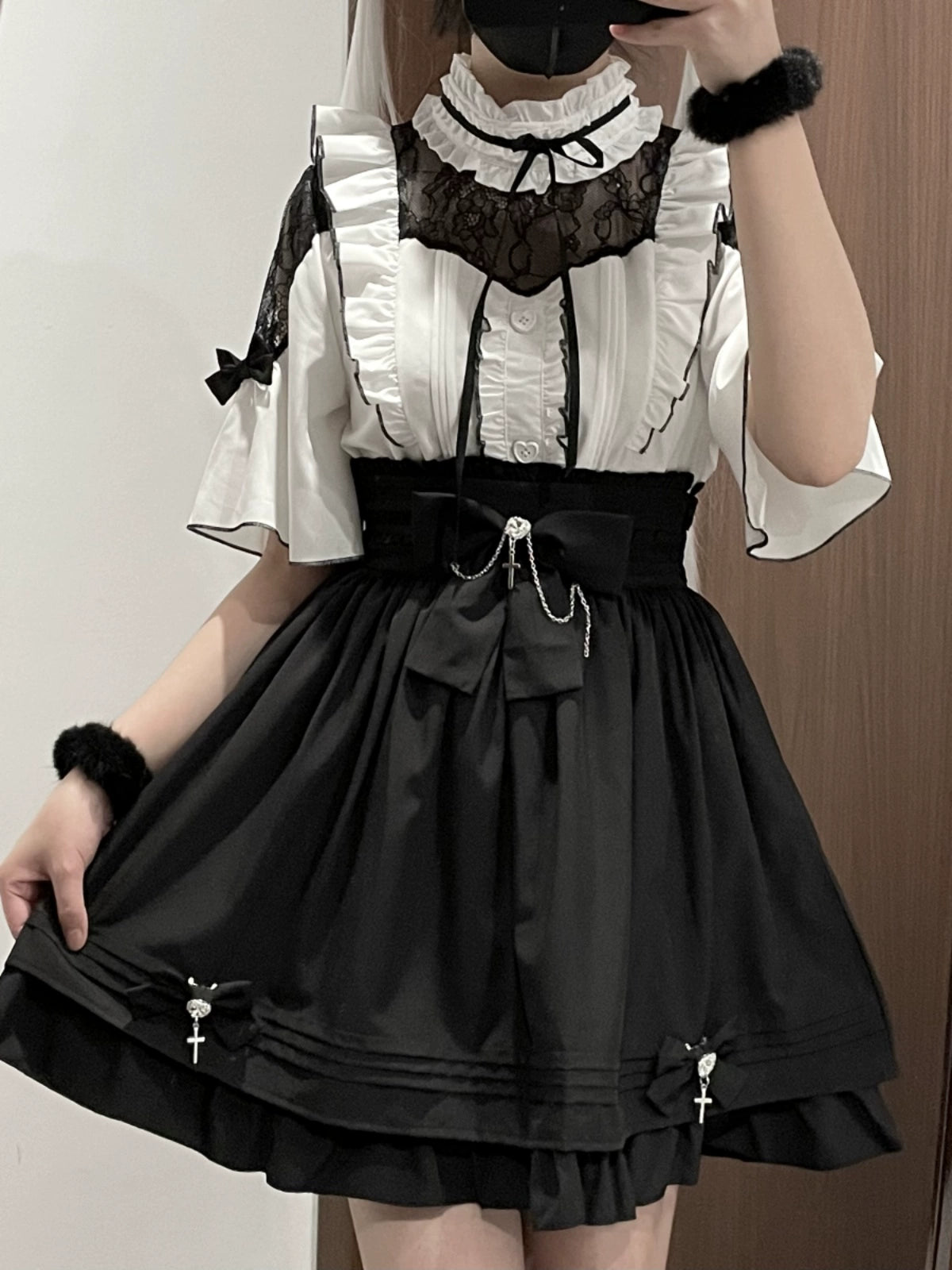 Plus Size Jirai Kei Set Up Gothic Blouse And Skirt Set (2XL 3XL L M S XL XS) 35596:538224