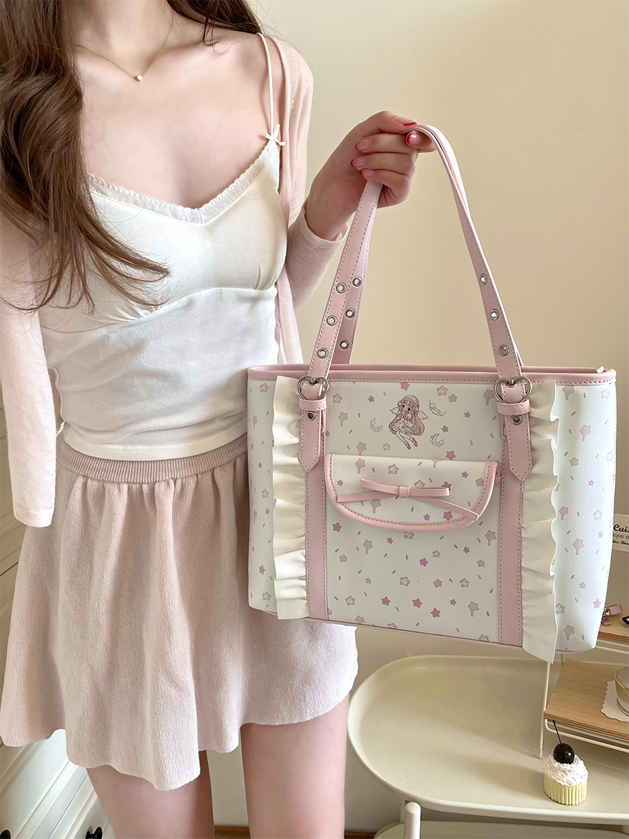 Kawaii Bag Pink Tote Bag Anime Girl Print Shoulder Bag 42229:733294