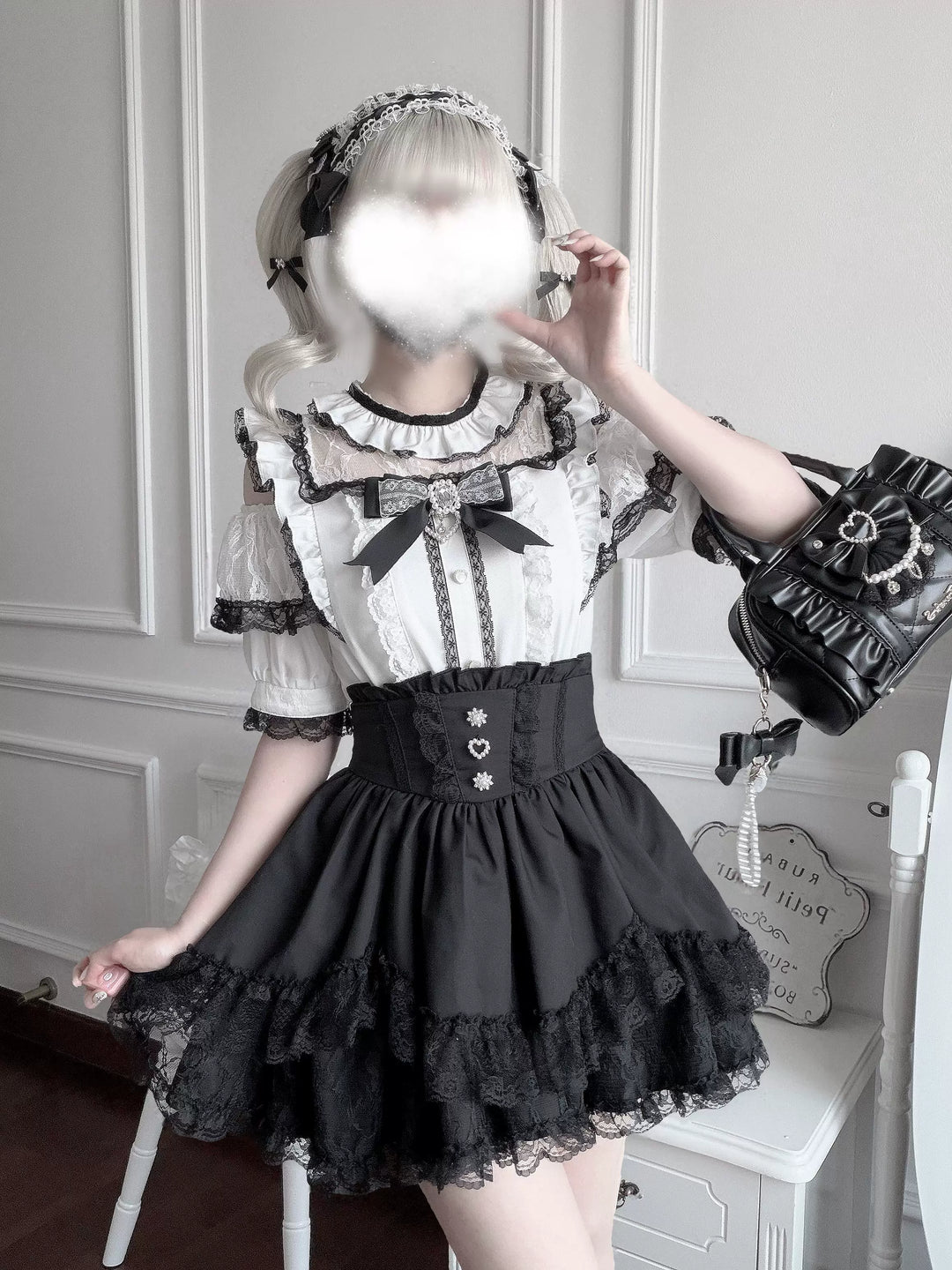 Jirai Kei Petal Shaped Hem Skirt, Layered Lace Hem 45646:857721