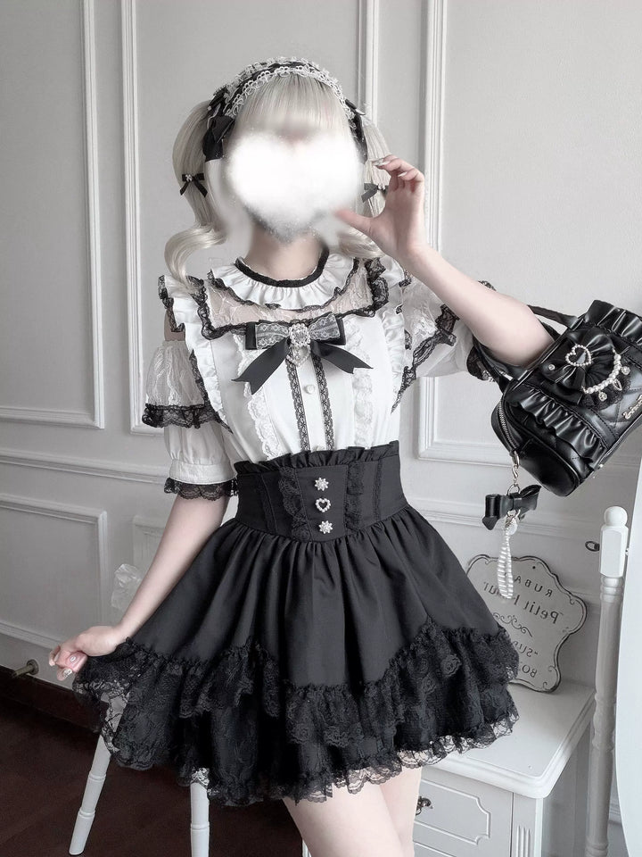 Jirai Kei Petal Shaped Hem Skirt, Layered Lace Hem 45646:857721