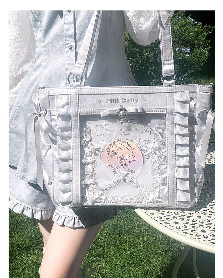 Large-Capacity Ita Bag, Clear Window Front + Rhinestones 43231:779288