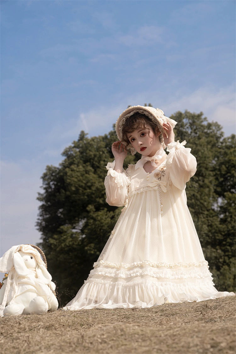 Sunflower Daily Lolita Dress Mori Kei Dress Long Sleeve Dress 36478:552240
