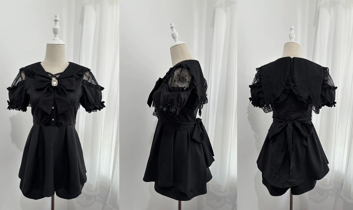 Jirai Kei Dress Set Black Short Sleeve Dress And Shorts 37848:571588