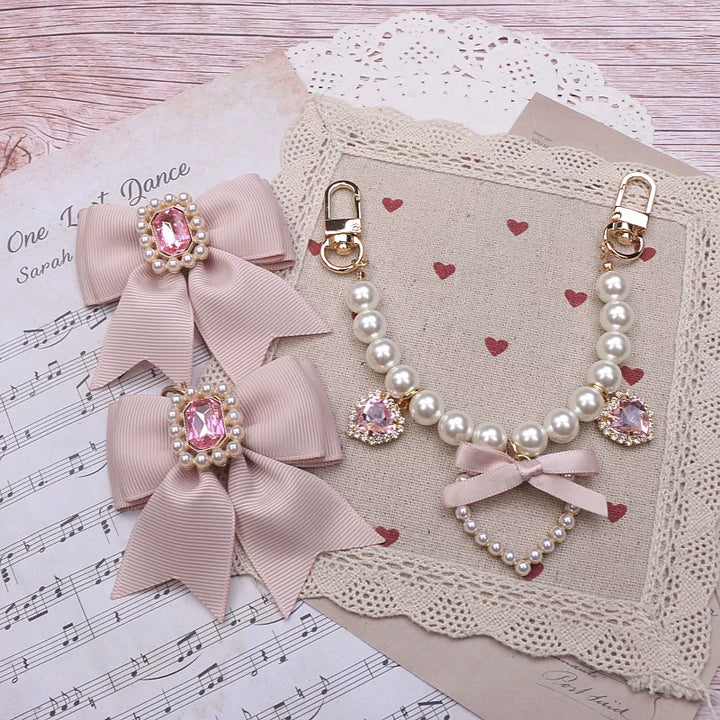 Ryousangata Bag Chain & Bow Charm, Heart-Shaped Rhinestone 45075:839495