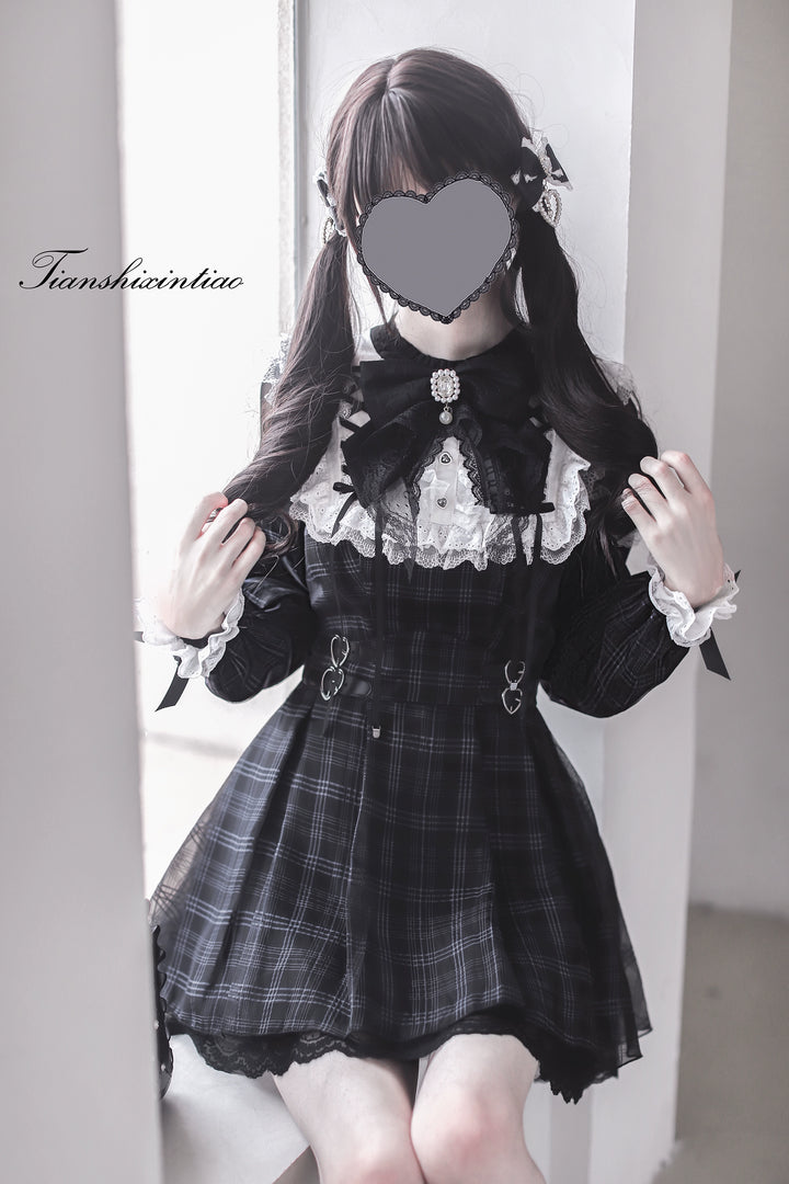 Plaid Jirai Kei Set-Up, Voile Layered Dress (L M S XL) 43757:784685
