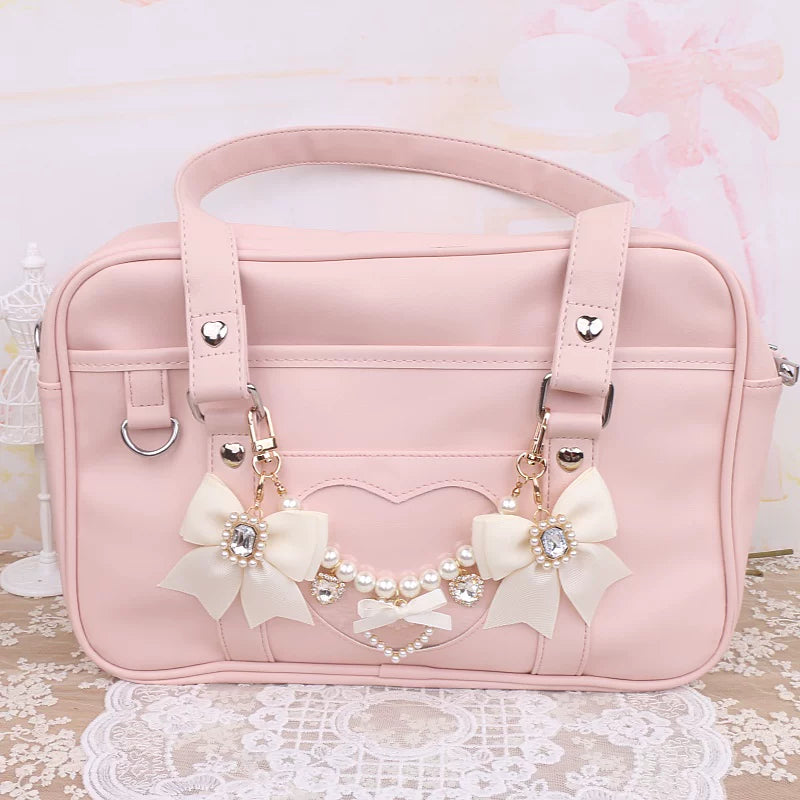 Ryousangata Bag Chain & Bow Charm, Heart-Shaped Rhinestone 45075:839449