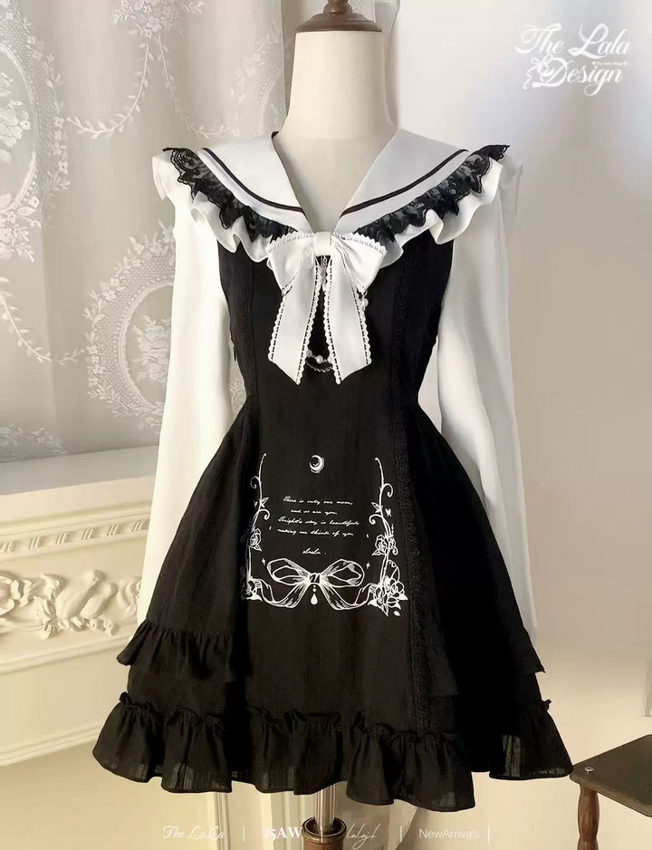 Doll-like Sailor Collar Dress, Back Waist Tie (L M S) 44325:805848