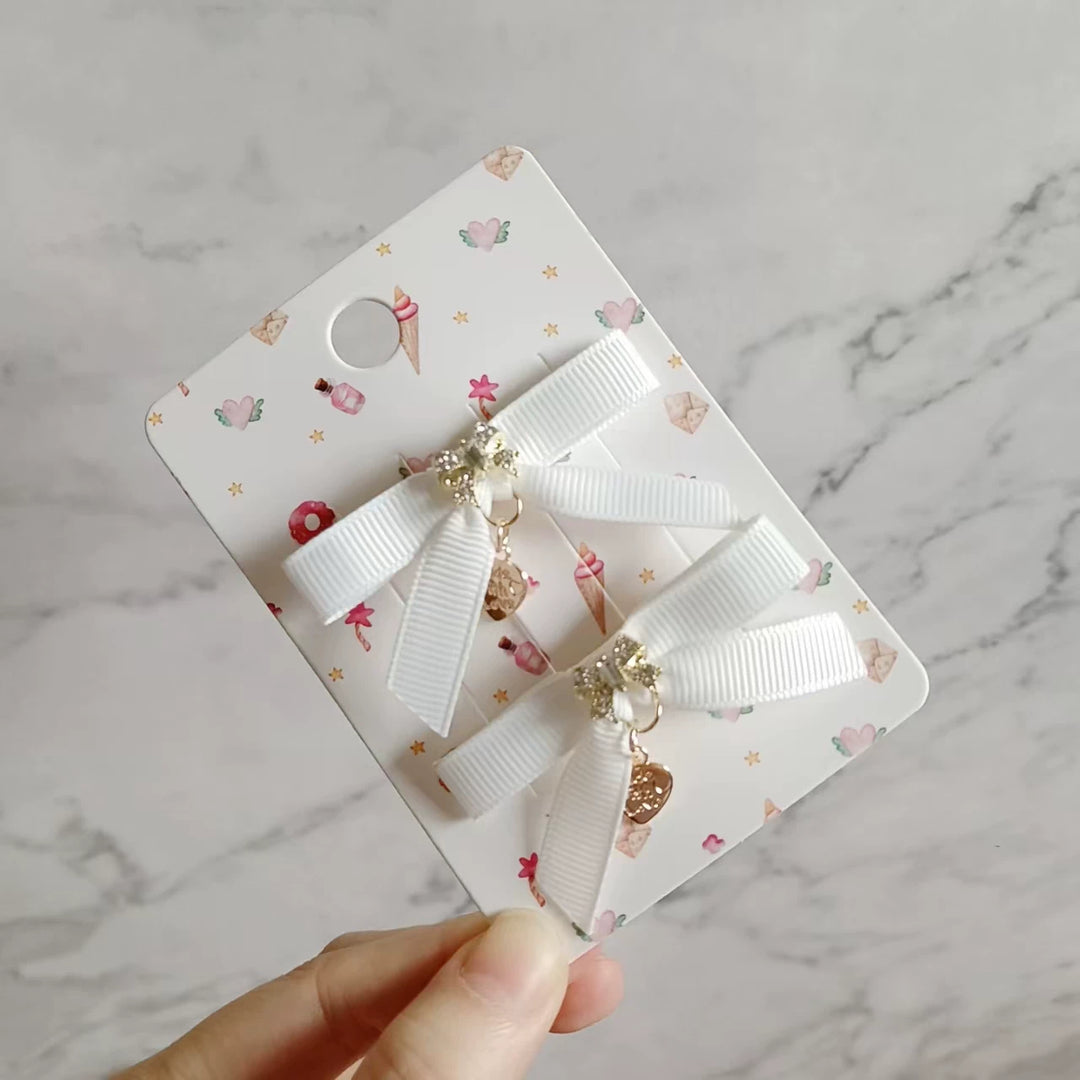 Jirai Kei Hair Clip, Rhinestone Bow & Heart Pendant 45071:834162