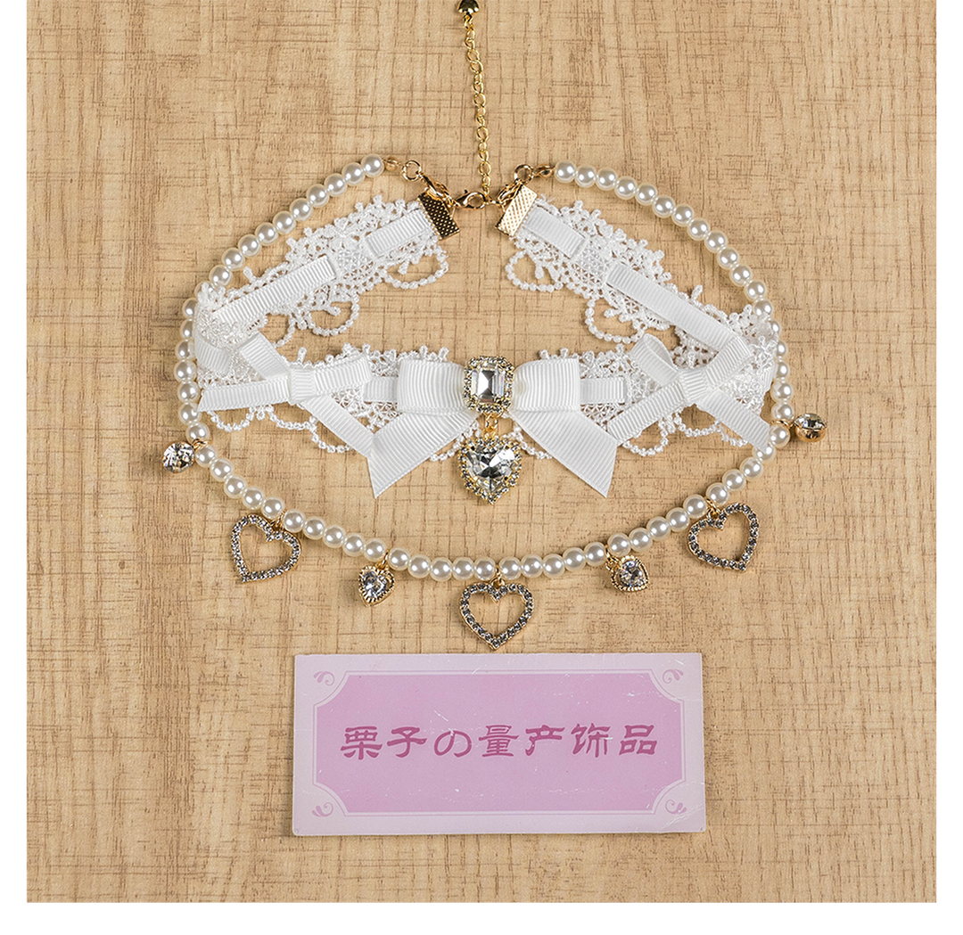 Jirai Kei Lace Choker, Detachable Faux Pearl Necklace 44010:793229