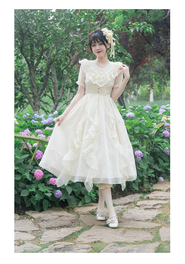 Classic Lolita Dress V-neck Lace Short Sleeve Daily Lolita Dress 37254:567218