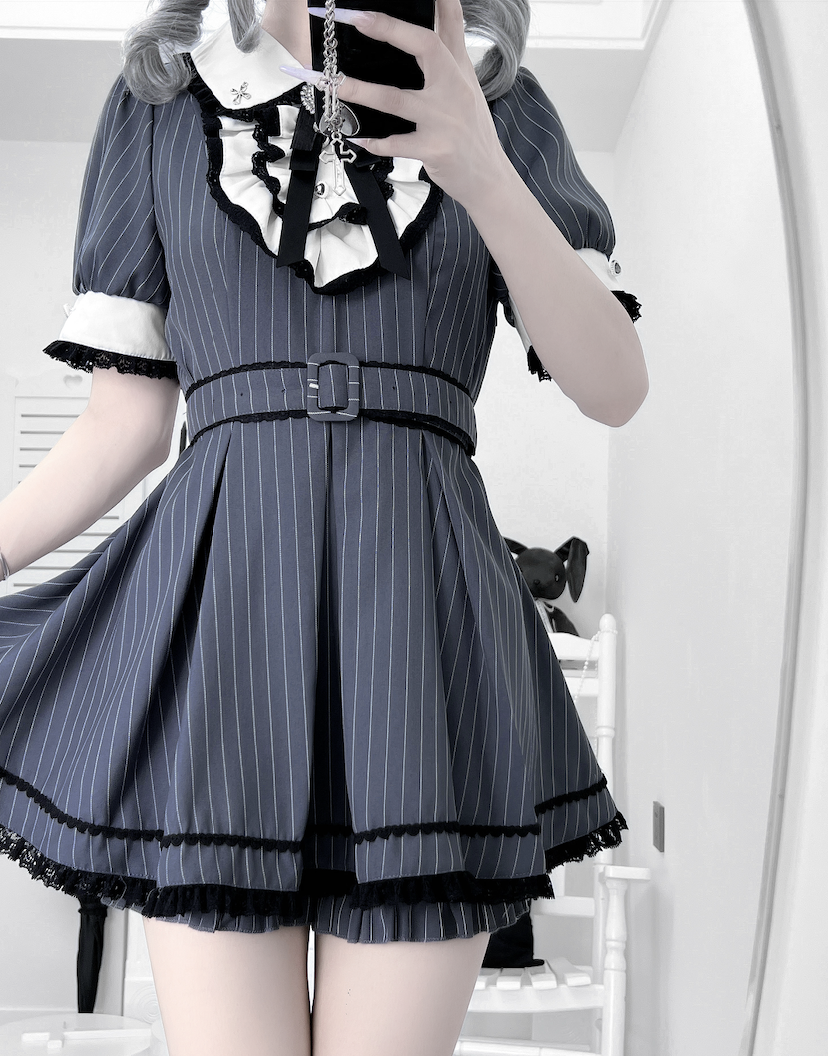 Maid Style Jirai Kei Dress Set, Pocketed Shorts + Apron (L M S XL) 43439:778407