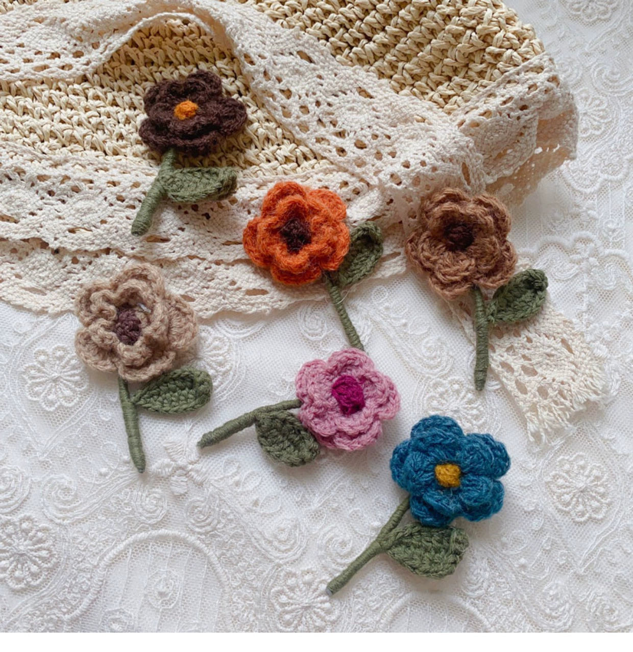 Mori Kei Brooch Handmade 3D Knitted Floral Brooch Pin 36436:522078