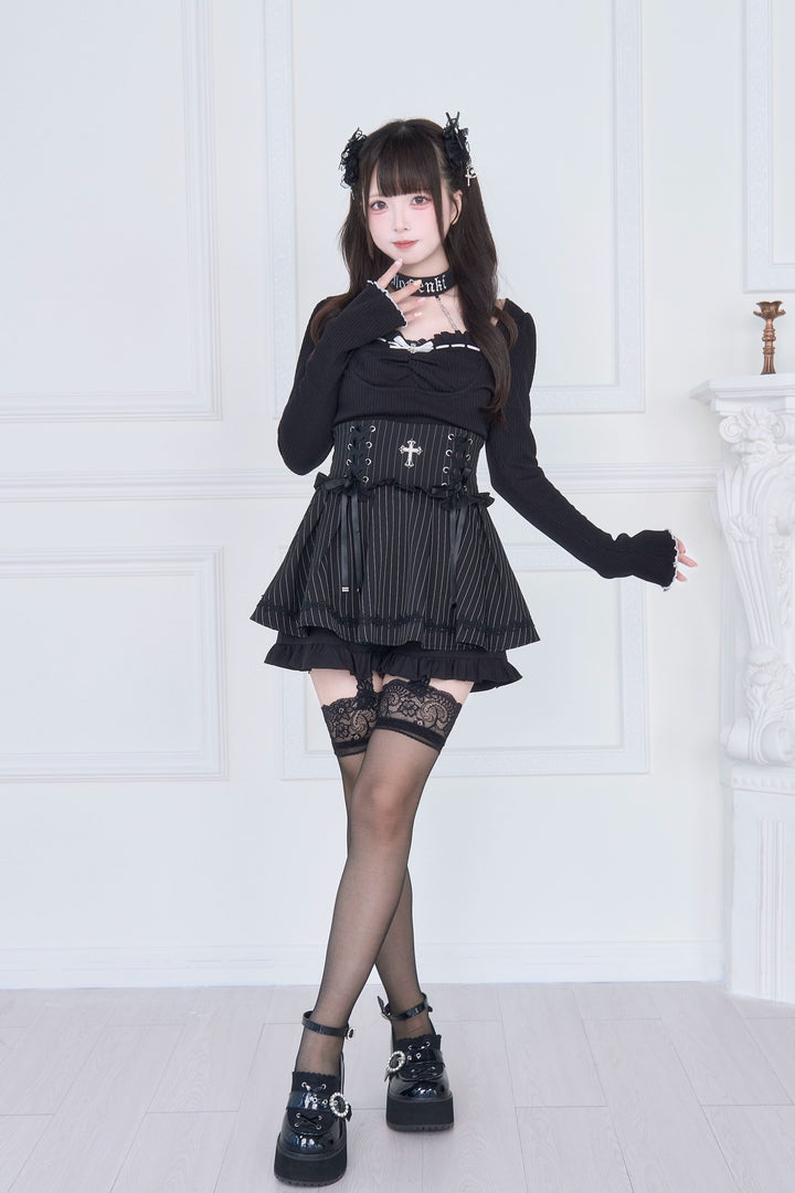 Halter Neck Jirai Kei Top, High Waist Skirt 43807:786316