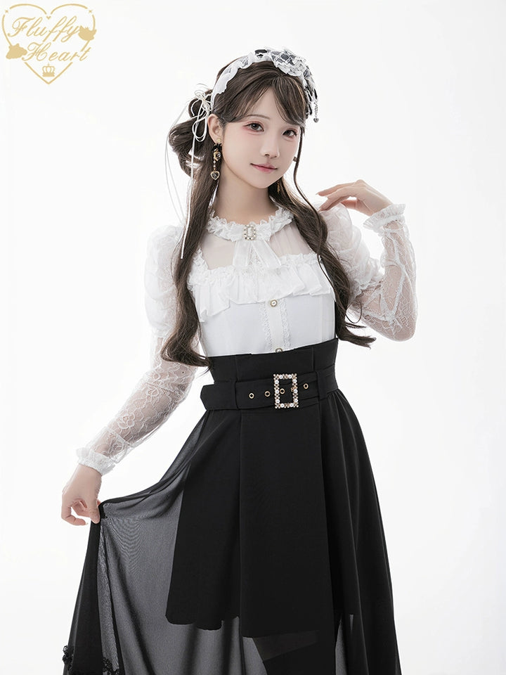 Lace-sleeves Jirai Kei Blouse & Voile Skirt With Detachable Belt 42954:758887