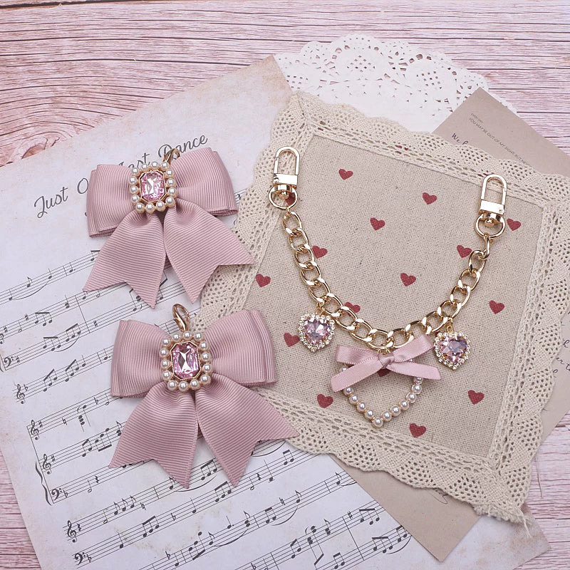 Ryousangata Bag Chain & Bow Charm, Heart-Shaped Rhinestone 45075:839480