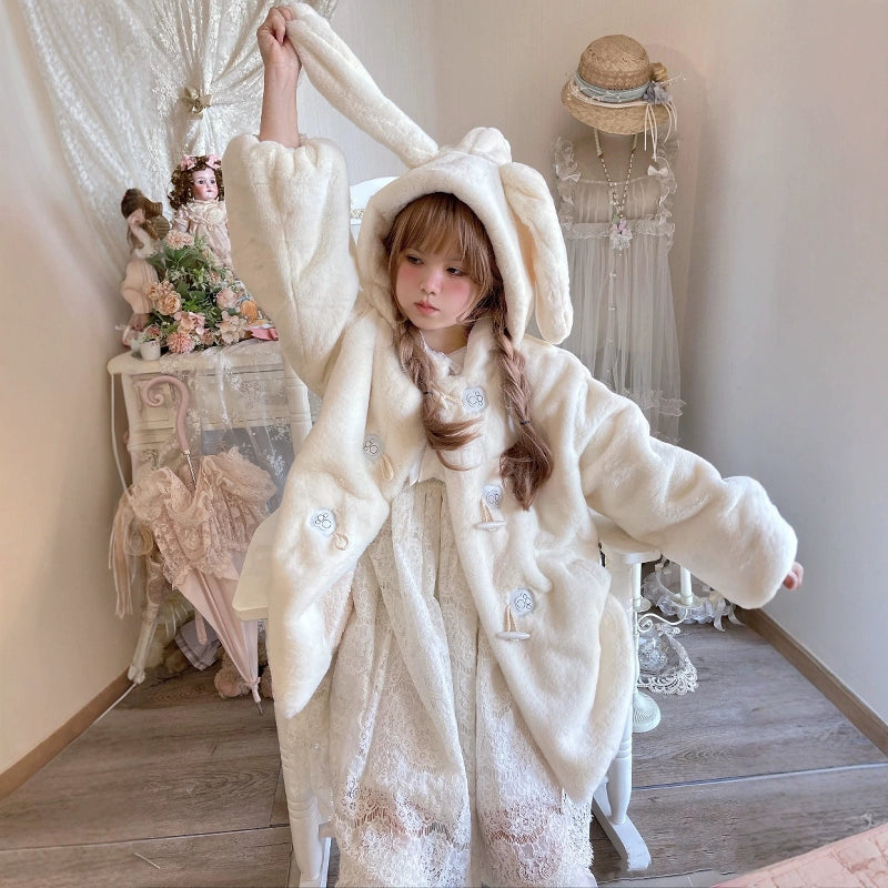 Sweet Lolita Coat Winter Fleece Hooded Coat Bunny Ears 41068:685698