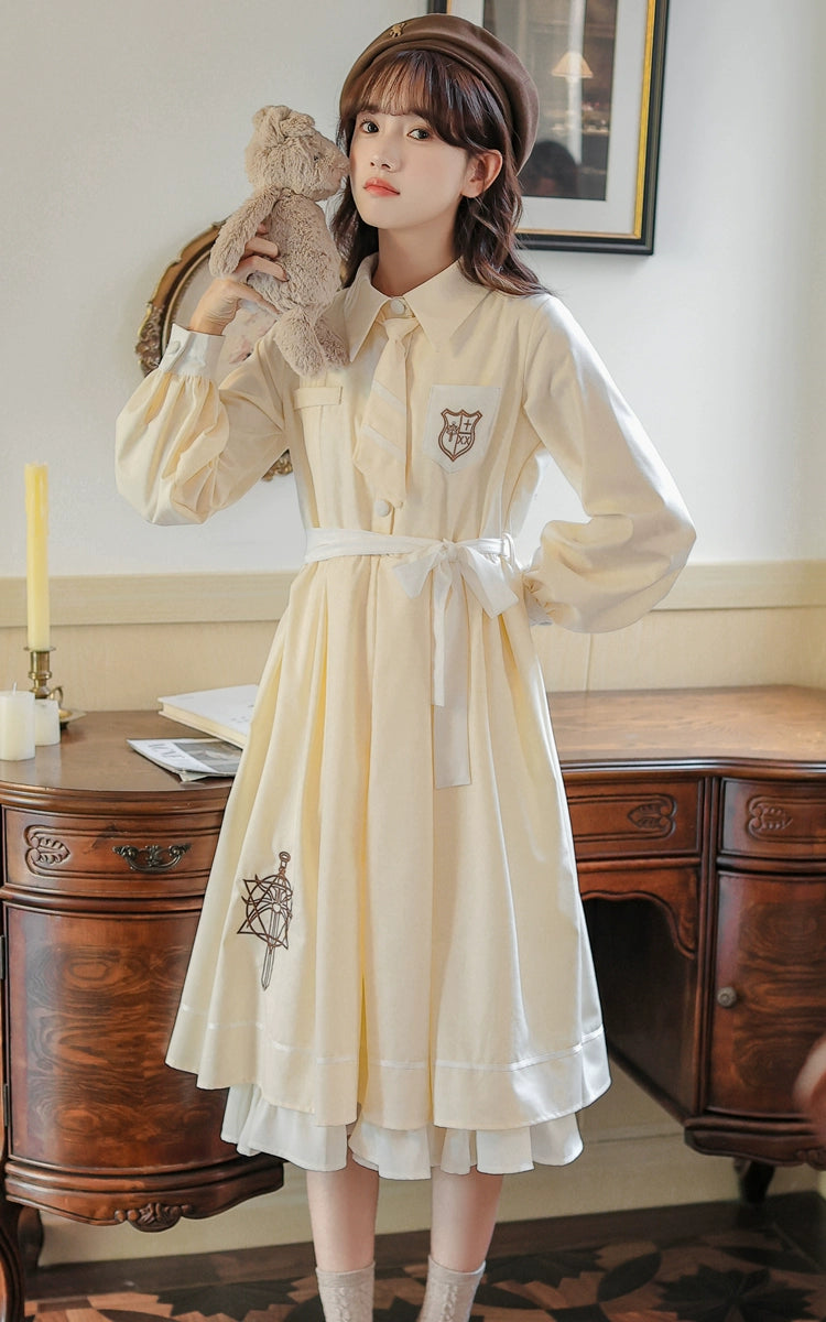 Preppy JK Uniform Dress A-line Princess Dress With Cape Multicolor 42437:761049