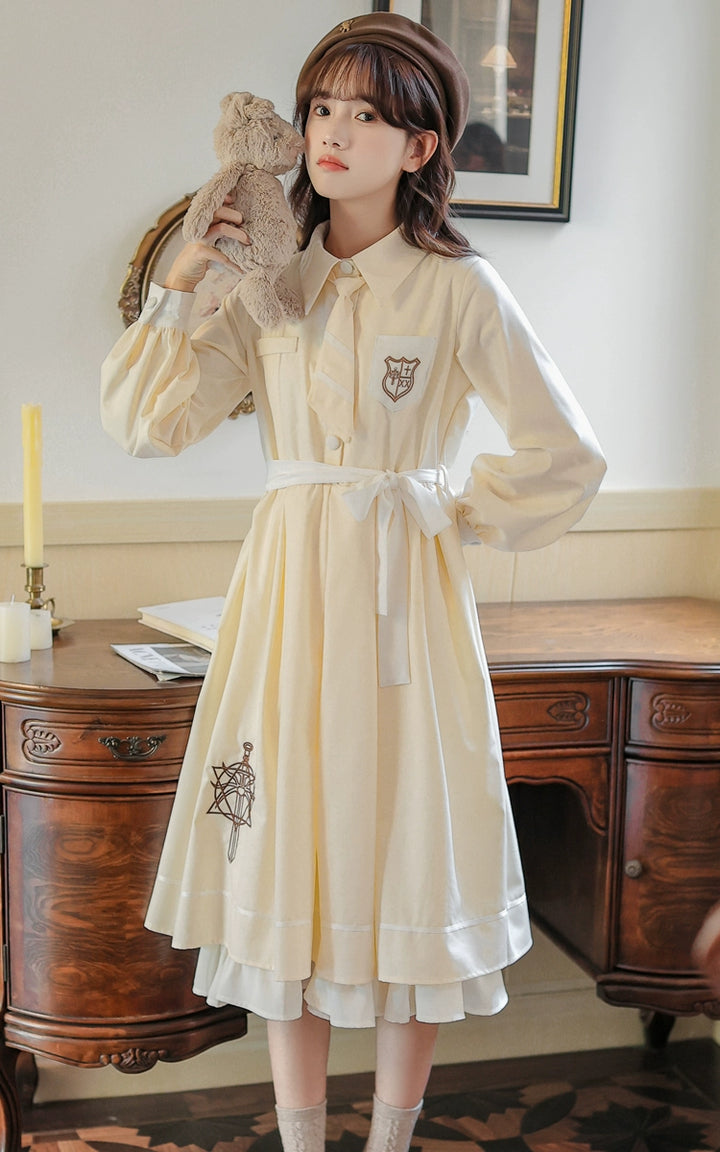 Preppy JK Uniform Dress A-line Princess Dress With Cape Multicolor 42437:761049