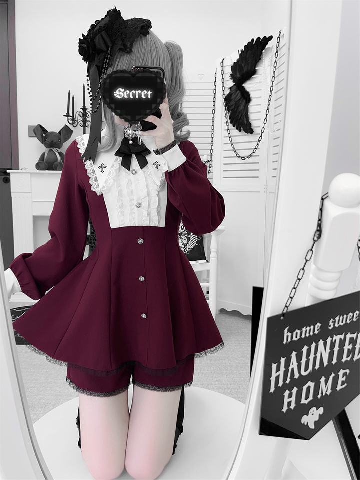 Jirai Kei Dress Set, Pointed Collar With Cross Accents 44145:797328