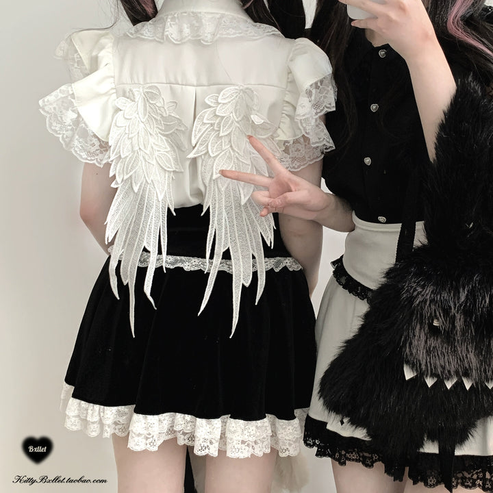 Jirai Kei Shirt Lace Collar Flying Sleeve Blouse 40014:650216