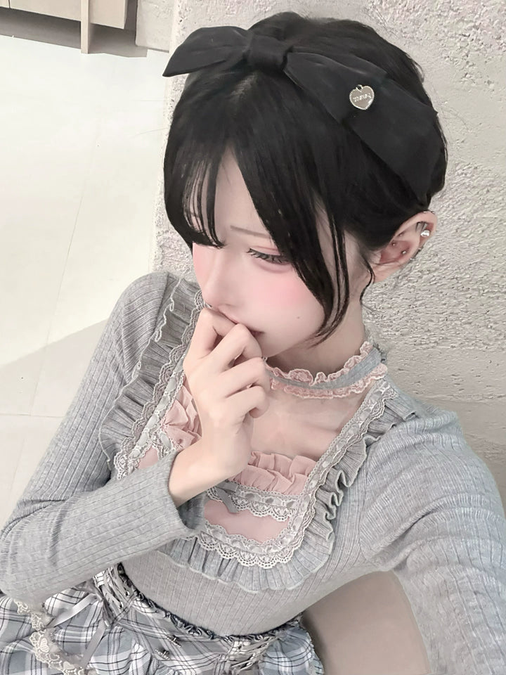 Seiso Kei Grey Pink Knit Sweater & High Waist Skirt Set 45990:871753