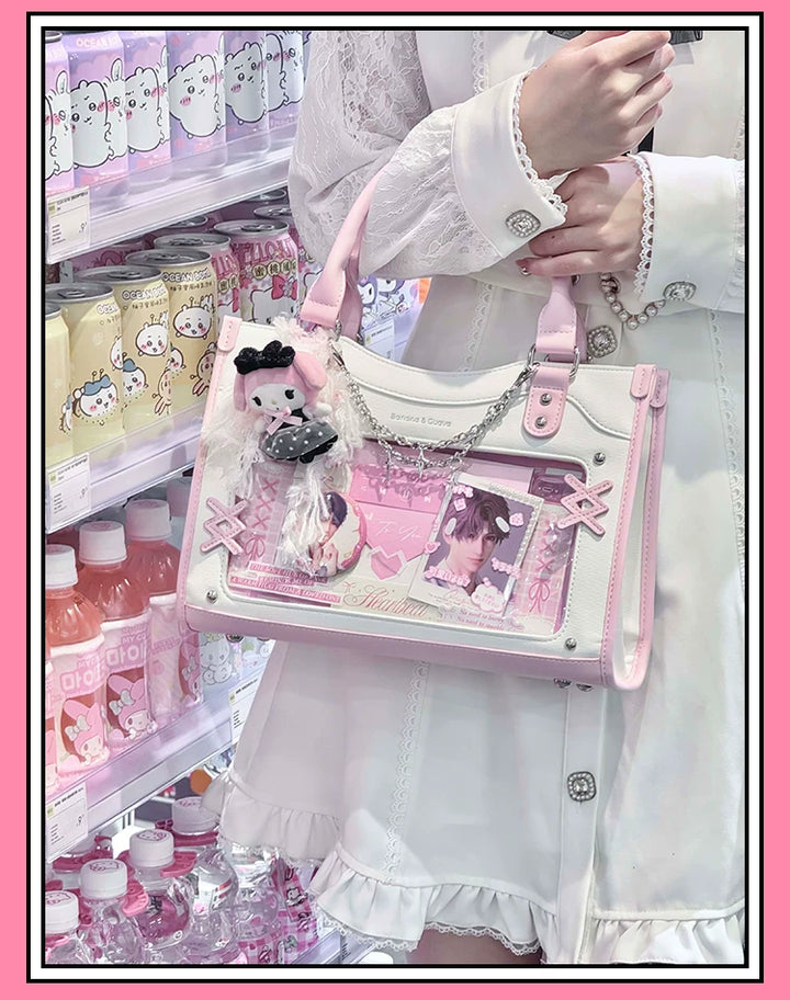 Y2K Square Shaped Ita Bag, Clear Window & Star Chain 45418:848172