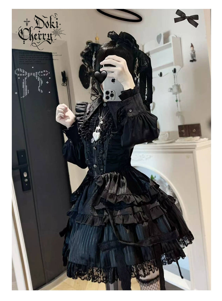 Gothic Lolita Black OP Dress, Bat Wing Collar 44074:795989