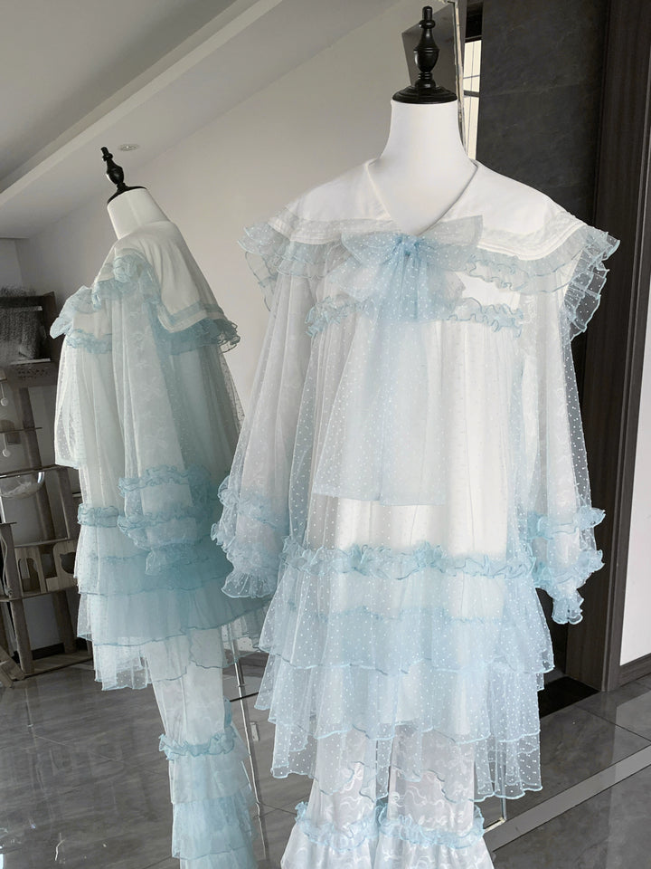 Ryousangata Tulle Polka Dot Blouse & Pants Set 45006:834519