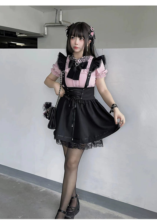 Jirai Kei Blouse High Waist Skirt Suspender Skirt 34128:473590
