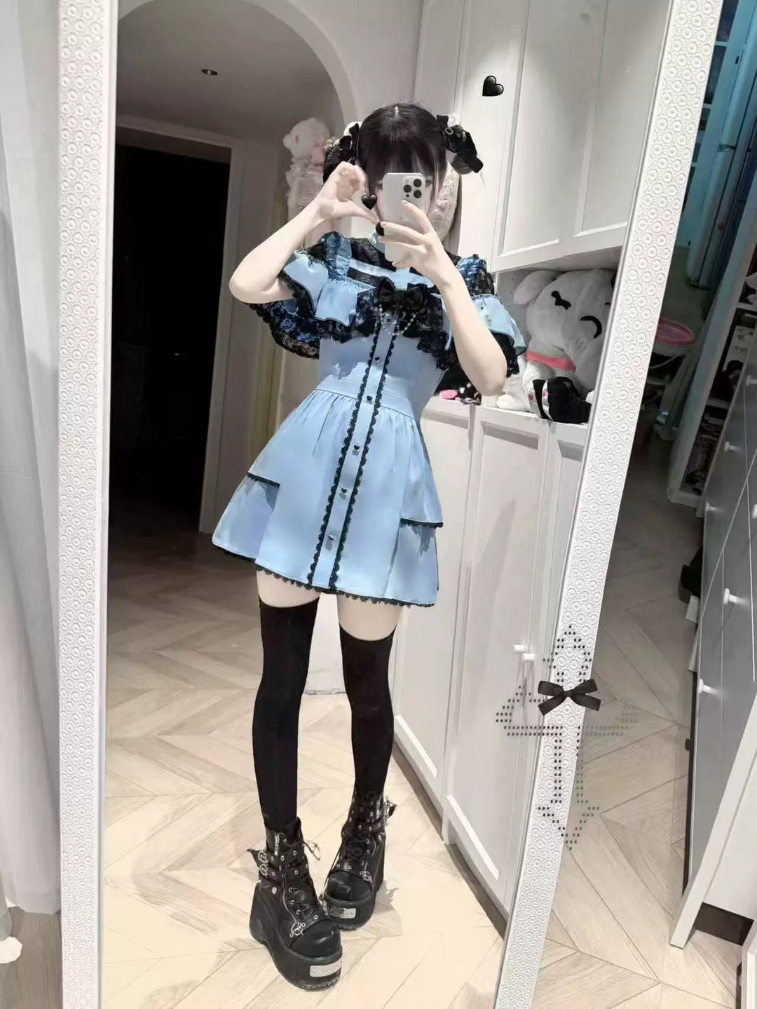 Flounce Cape Jirai Kei Dress, Cross Pendant 43780:785551