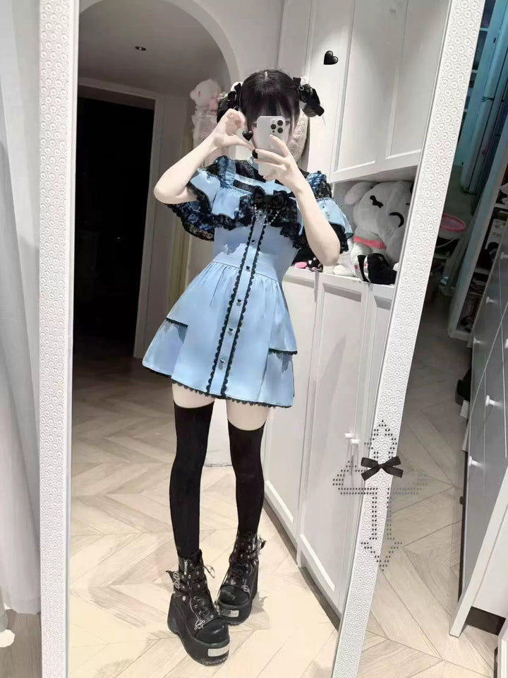 Flounce Cape Jirai Kei Dress, Cross Pendant 43780:785551