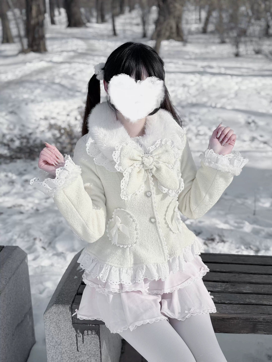 Wool-blend Ryousangata Short Coat, Heart-shaped Pockets 44681:819306