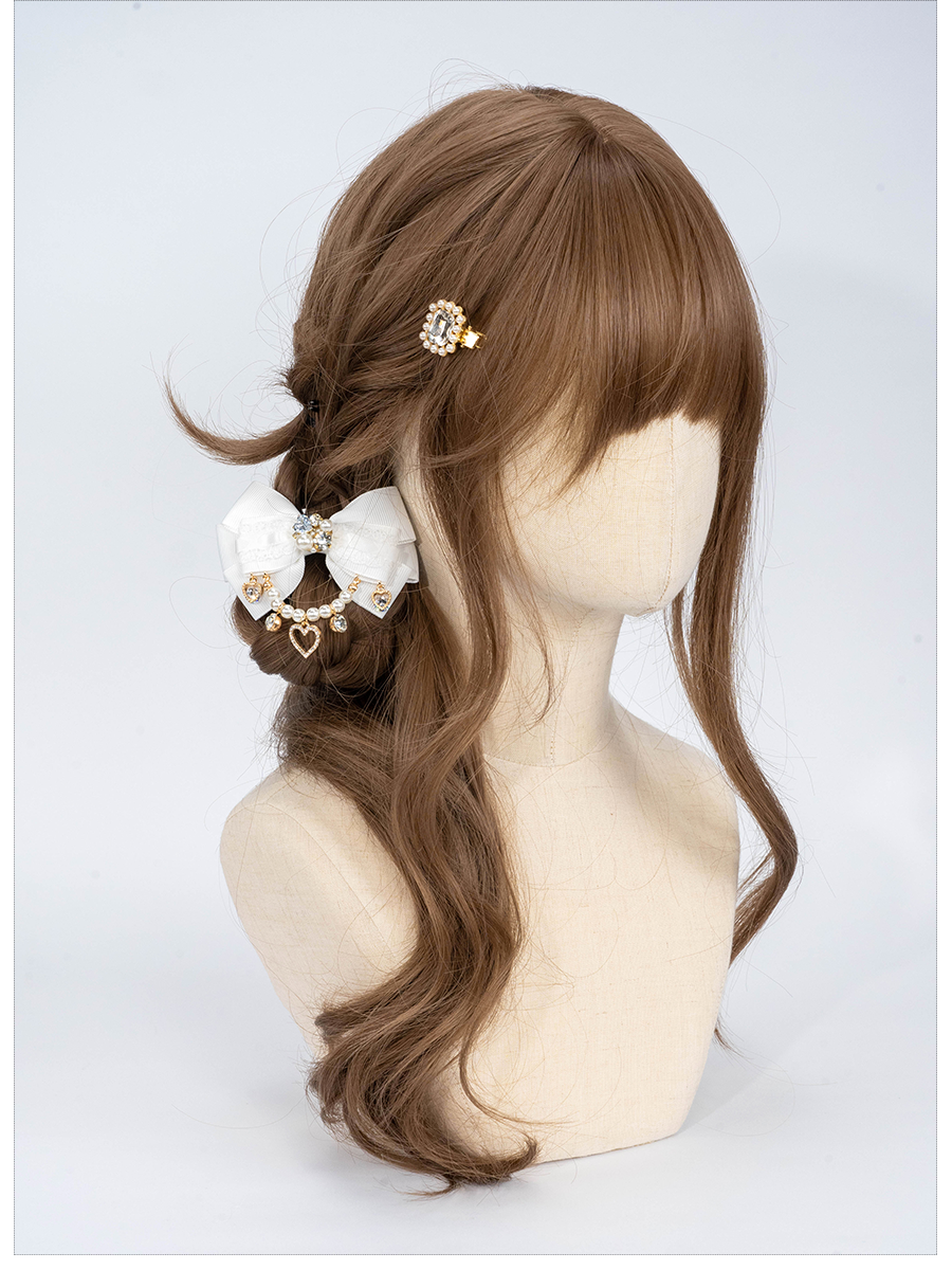 Jirai Kei Hair Clip Handmade Pearl Chain Bow Barrette 36116:512440 36116:512440