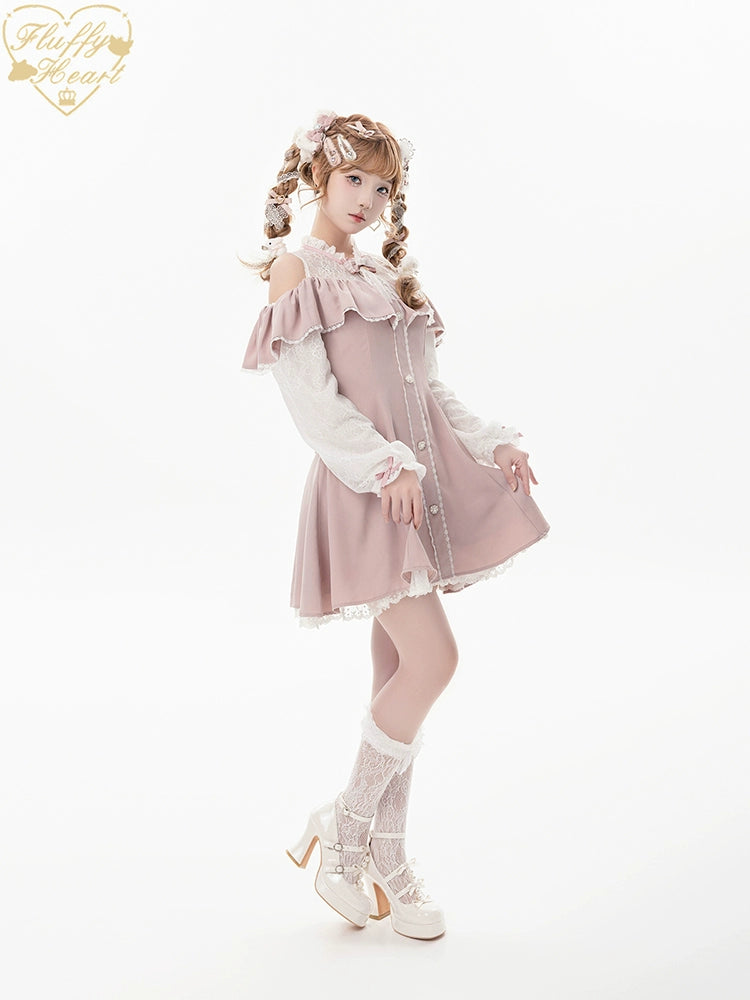Jirai Kei Dress Set Ryousangata Dress Drop Shoulder Dress 37122:552042