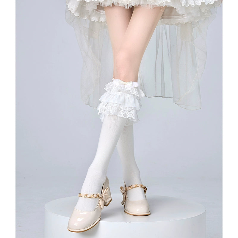 Lolita Calf Socks With Bows Jirai Kei Sock Covers (F) 36532:536006