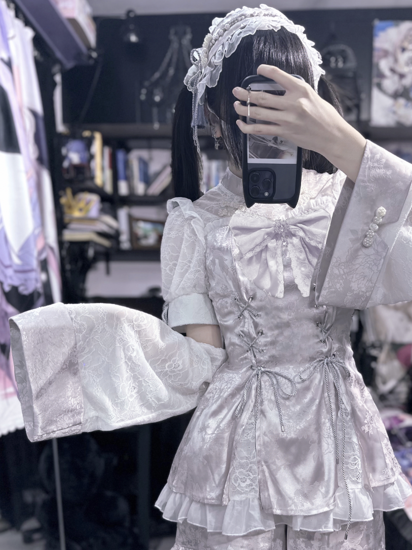 Jirai Kei Dress Set Chinese Style Lace Suit Short Sleeve Dress 35598:500524