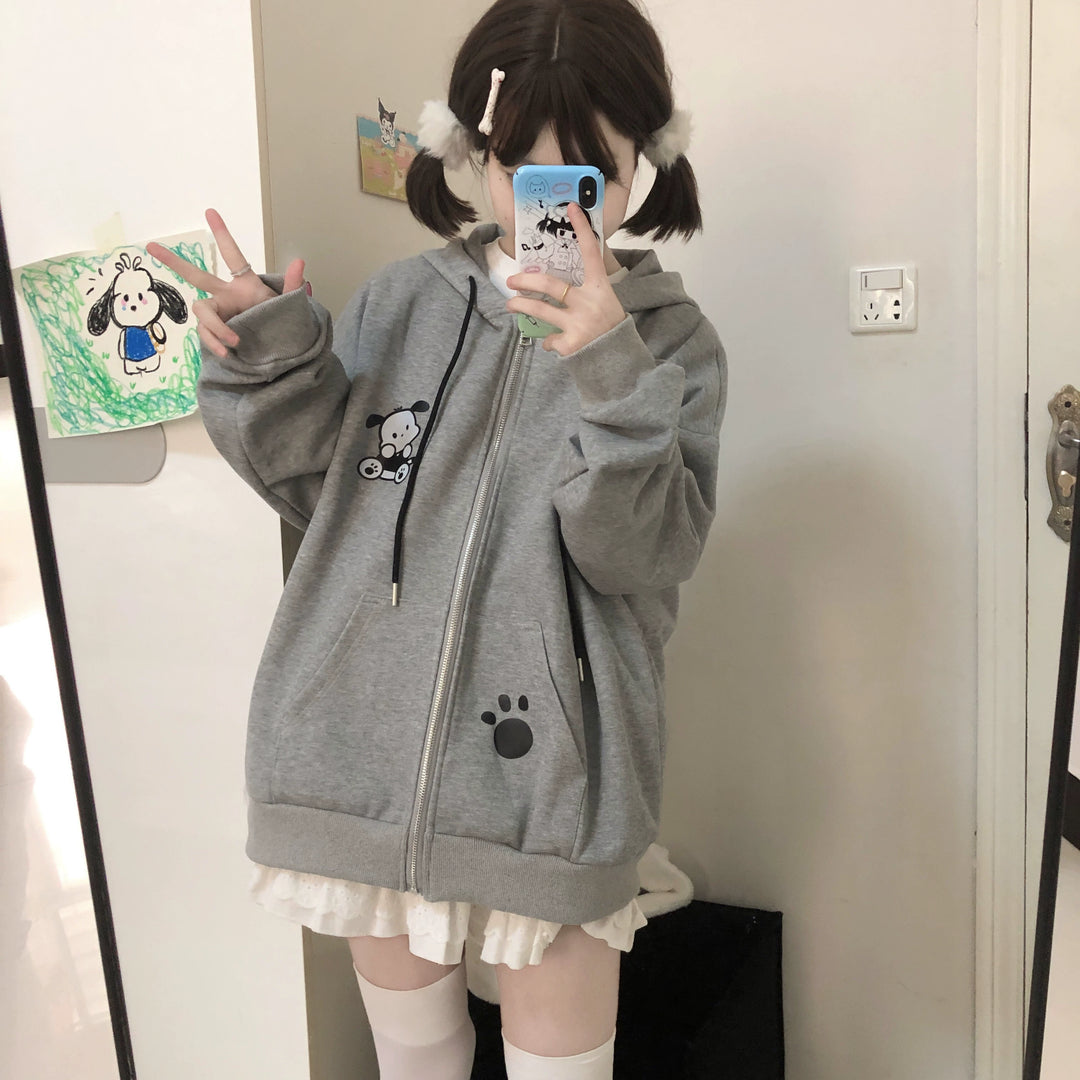 Kawaii Coat Grey Dog Ear Coat Long Sleeve Jacket 39720:645118