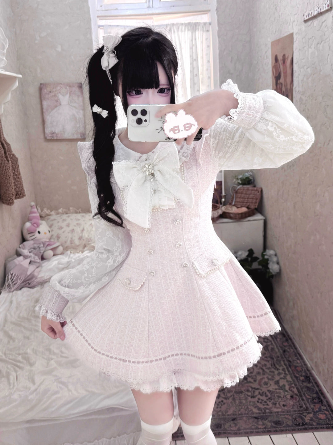 Peter-Pan Collar Ryousangata Dress Set, Lace Sleeves (2XL 3XL L M S XL) 44524:815227