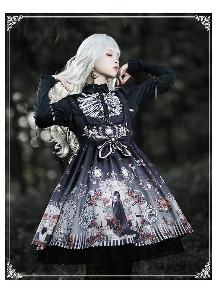 Gothic Lolita Dress Set Black White Lolita Blouse Dress Set 35536:495640