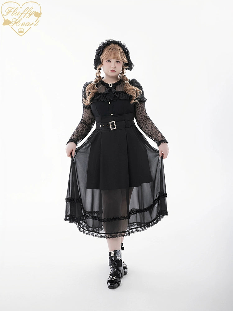 Lace-sleeves Jirai Kei Blouse & Voile Skirt With Detachable Belt 42954:758879