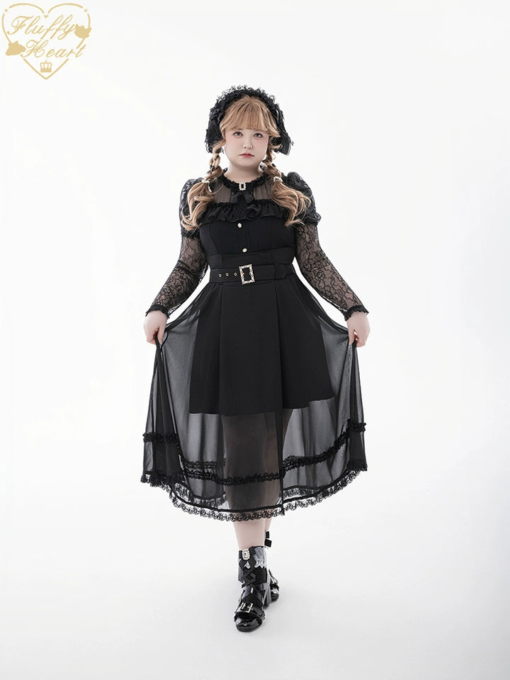Lace-sleeves Jirai Kei Blouse & Voile Skirt With Detachable Belt 42954:758879