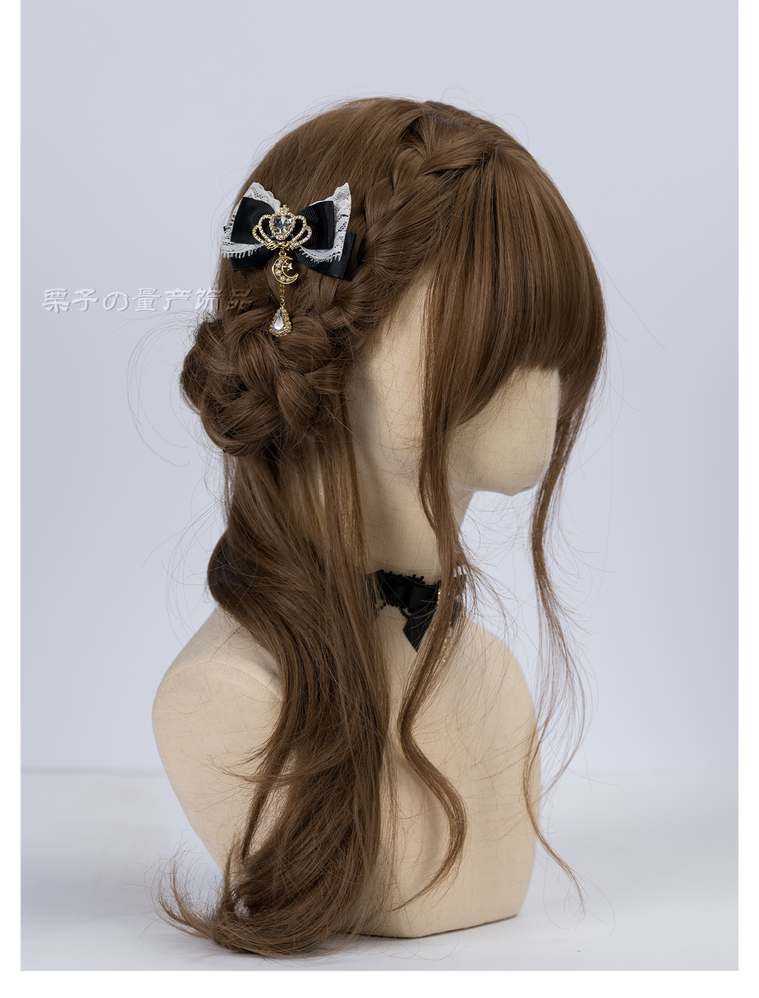 Jirai Kei Bow Hair Clips, Rhinestone Crown and Pearl Chain 44194:802742
