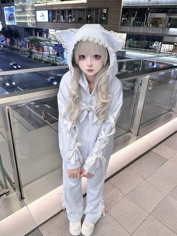 Tenshi Kaiwai Cat Ear Zip-Up Hoodie, Side Lace Pants 45585:856993