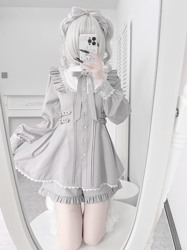 Jirai Kei Striped Dress, Lace Trim and Ruffles (2XL L M S XL) 45369:848088