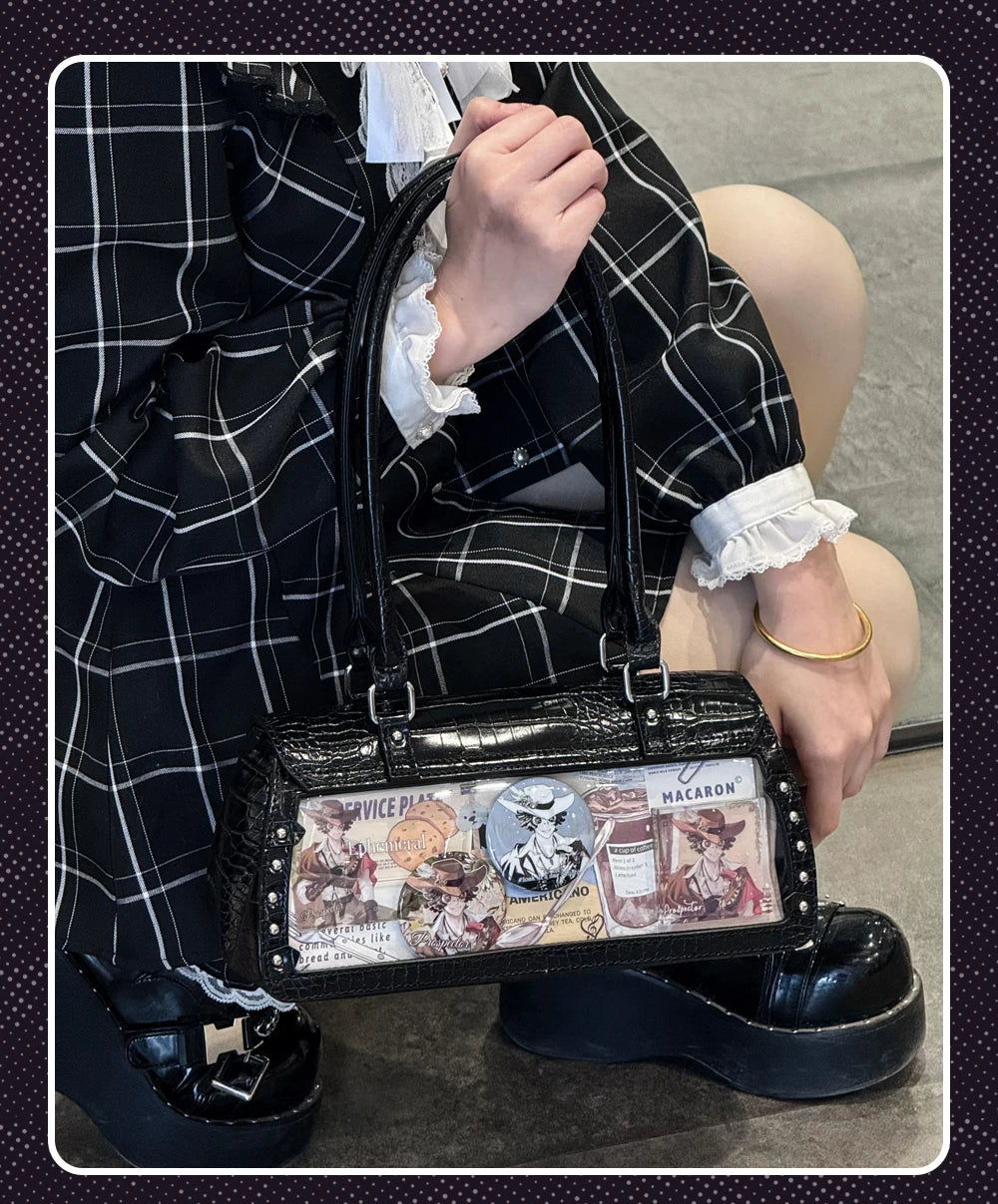 Bat-Inspired Itabag, Croc Texture & Clear Display Window 44930:829024