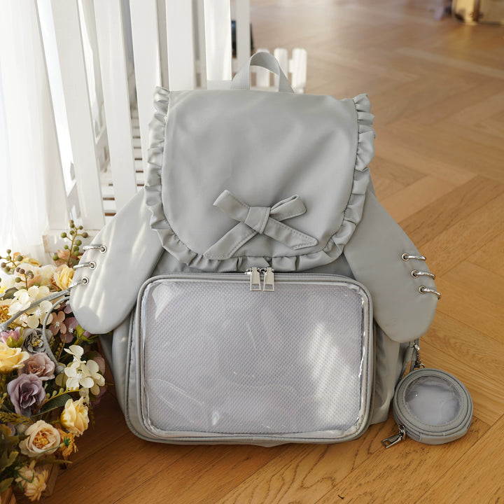 Kawaii Itabag Dual-Shoulder Backpack Bunny Ear Bag (Grey) 40110:670292