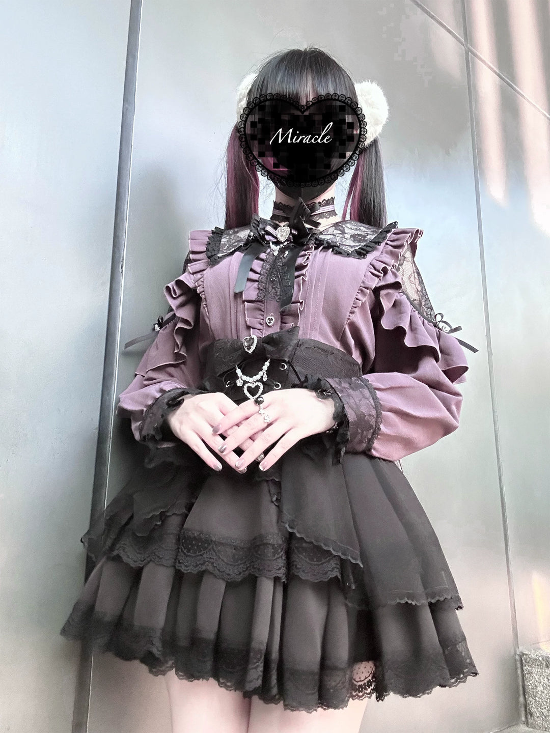 High-waist Jirai Kei Skirt, Pearl & Rhinestone Accents 44782:826682