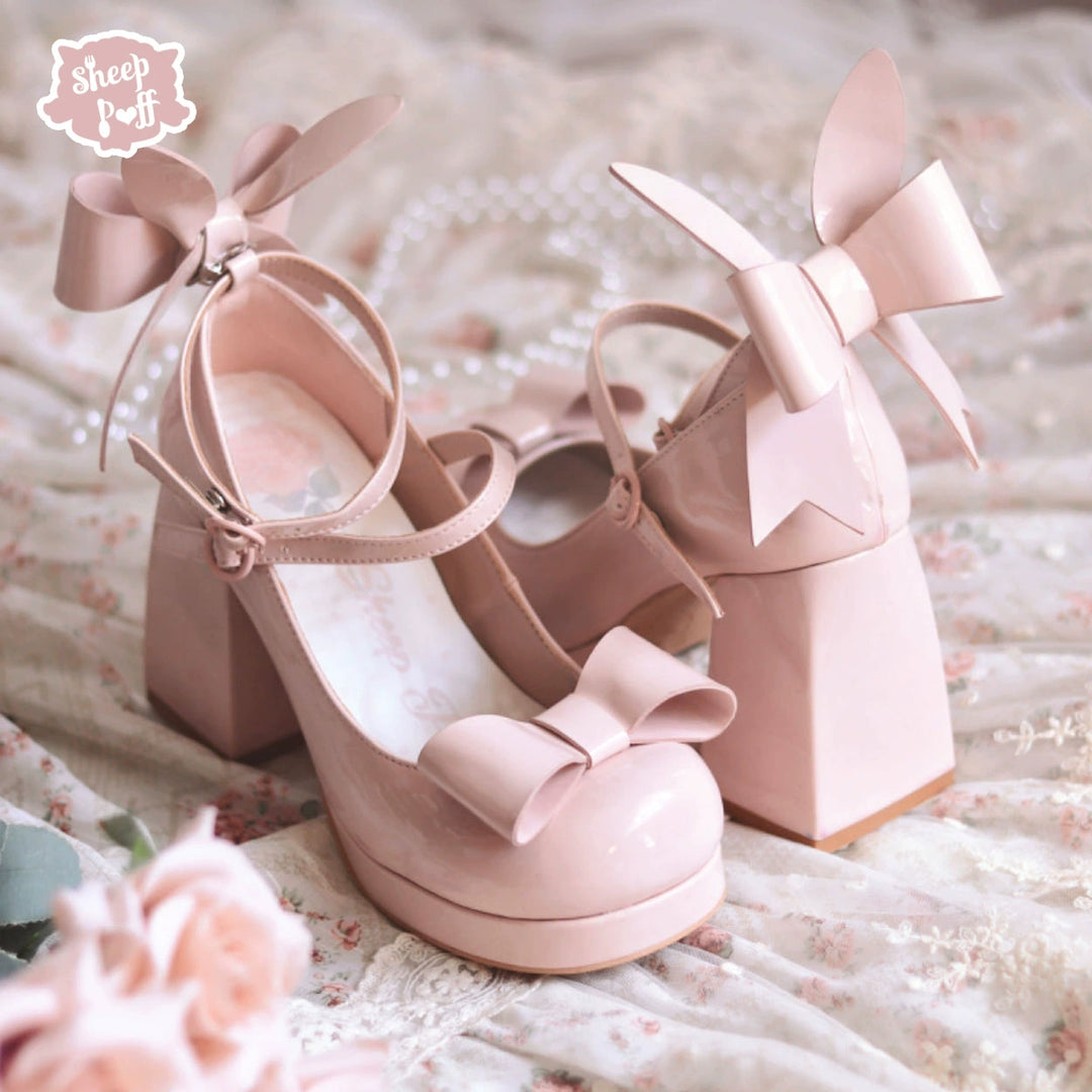 Lolita Shoes Bow Bunny Ear High Heels Round Toe 37598:587946